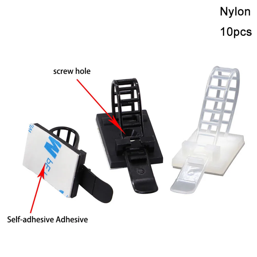 10pcs Self Adhesive Fixed Base Cable Ties Black White Nylon Adjustable Cable Clamp Wire Manager Suction Positioning Sucker