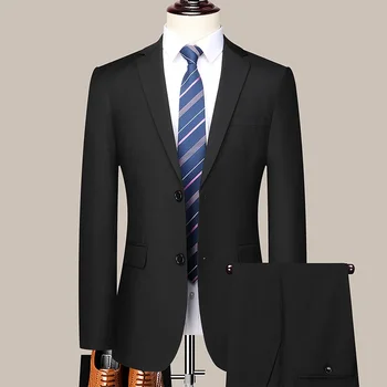 Men's 2024 Slim-fit Two-button Business Suit Professional Work Formal Two-piece Set Trousers Included S-6XL 3