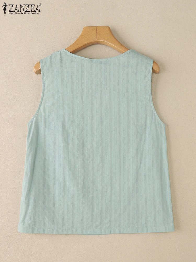 2025 zanzea verão camis moda férias tanques topos feminino blusa sem mangas casual sólido solto praia camisa o pescoço blusas mujer