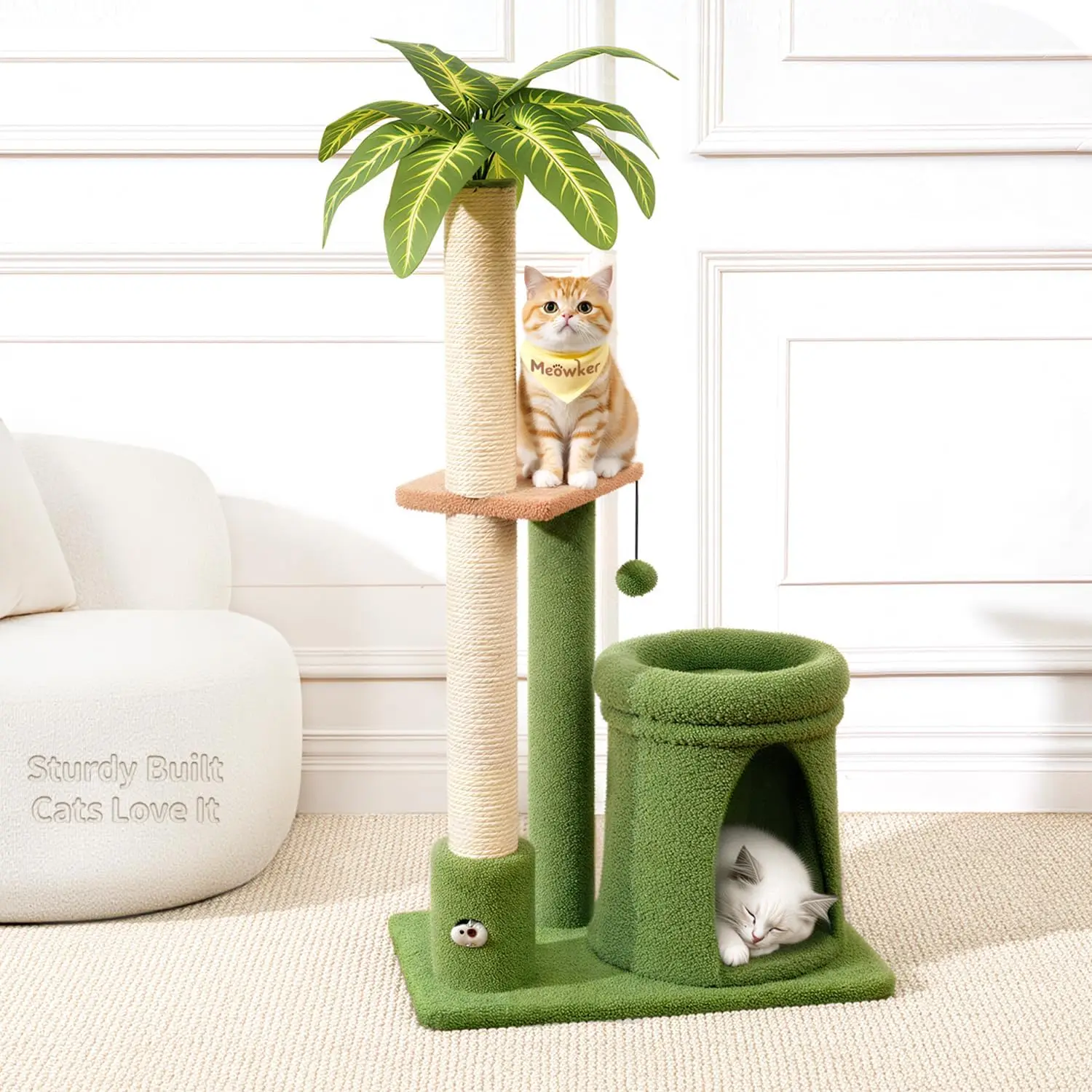 

Cat Tree Tower Scratching Post Stand for Indoor, 41" Compact Palm Tree Kitten House Condo with Cozy Bed for Small Cats,