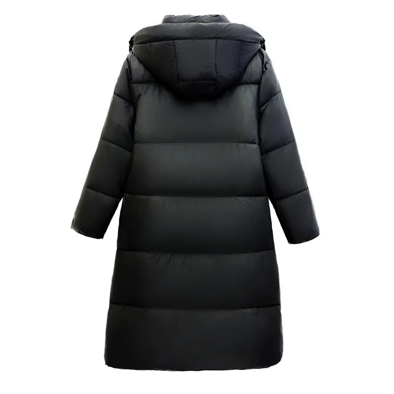 Women\'s Long Black Puffer Jacket A New Fashionable High-End Model For Winter Solid Color Temperament Hooded Thick Warm Coat