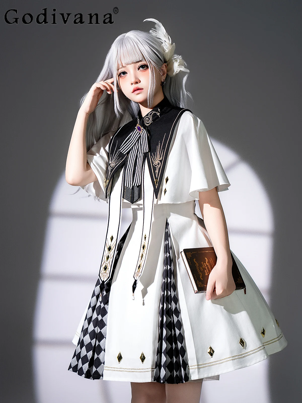 

Japanese Original Lolita Gothic Punk Design French Summer New Anime Cosplay Exhibition Daily Versatile Short Sleeve Dress
