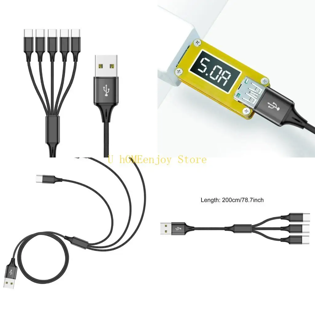 B0KF Multi Charging Cable Nylon Braided Universal 3/4/5 in 1 Multiple Ports USB C
