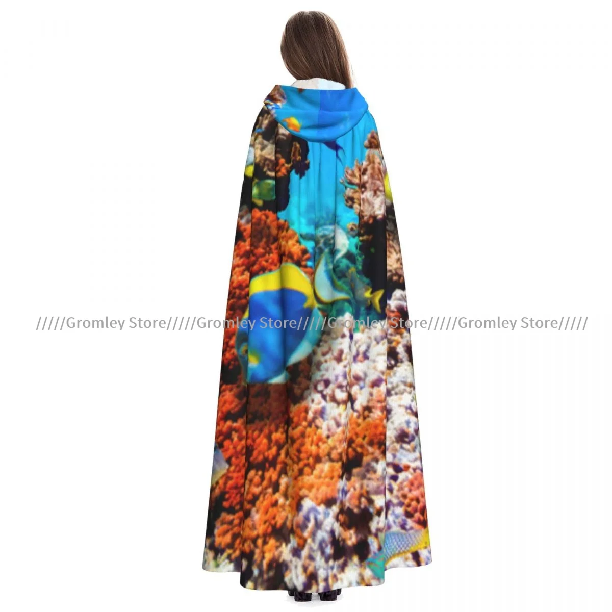 Magnificent Underwater World In Tropical Ocean Witch Cloak Hooded Cosplay Costume Halloween Adult Long Party Cape