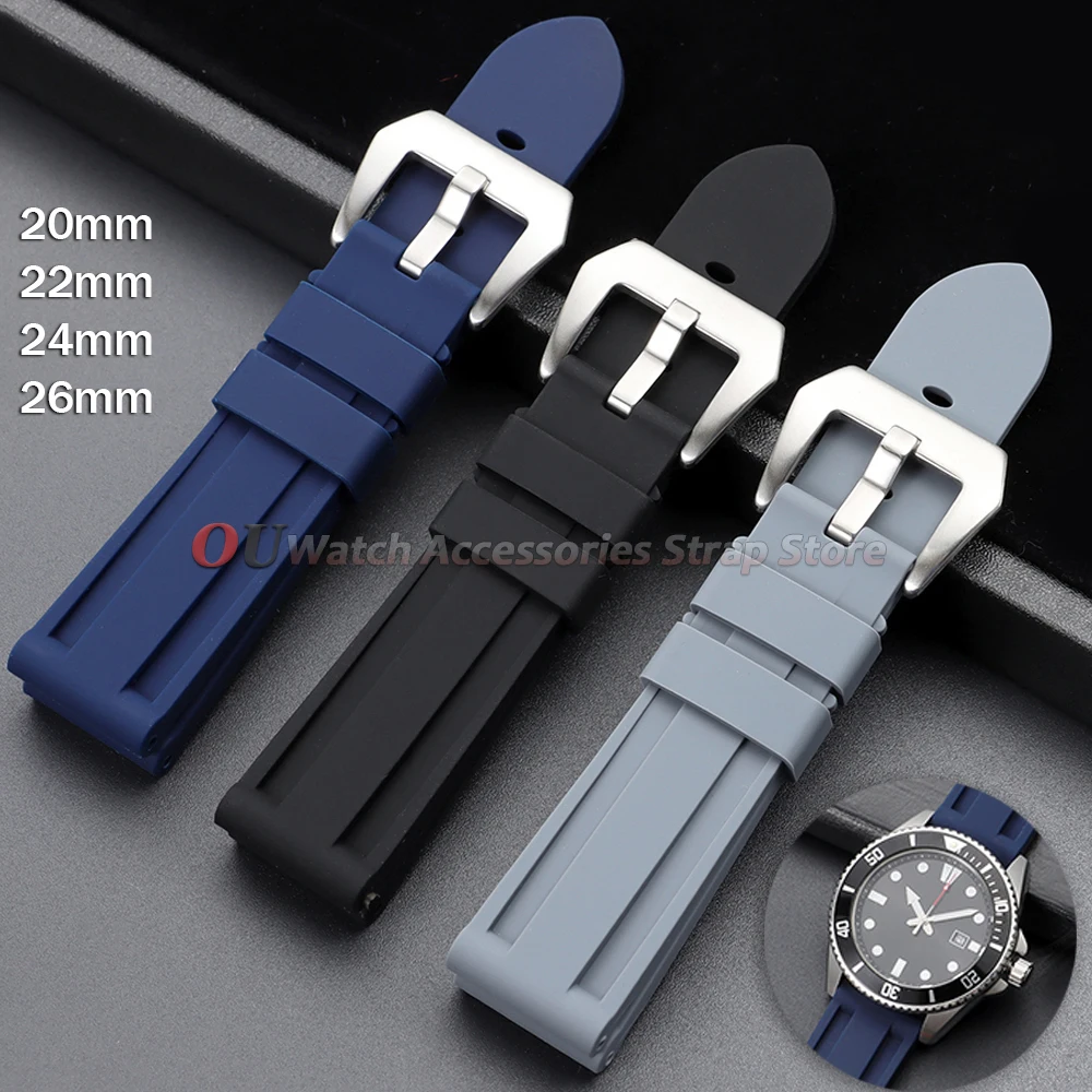 20mm 22mm Silicone Rubber Watch Strap 24mm 26mm for Panerai for Omega for Casio Sport Band Replacement Waterproof Men's Bracelet