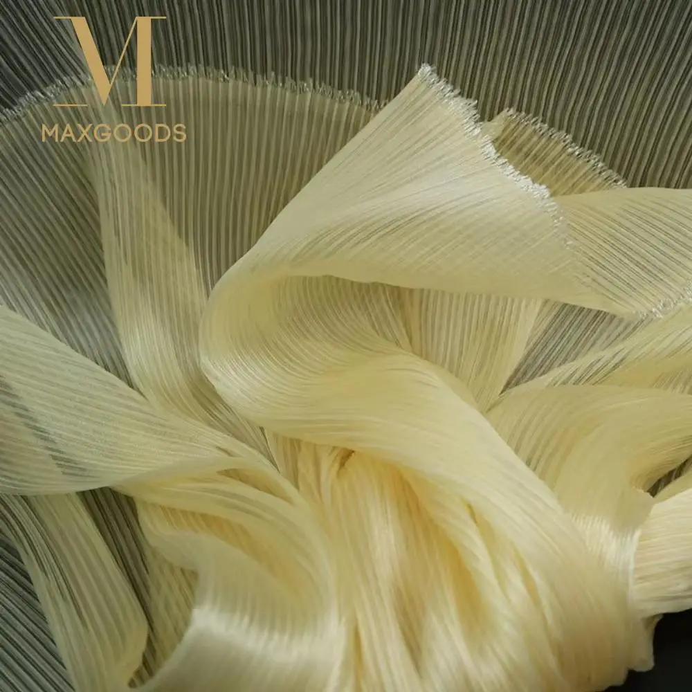 

2025 Bright Organza Fabric Stiff Shape DIY Pleated Mesh Fabrics Polyester Material Designer Fabrics Wedding Decoration