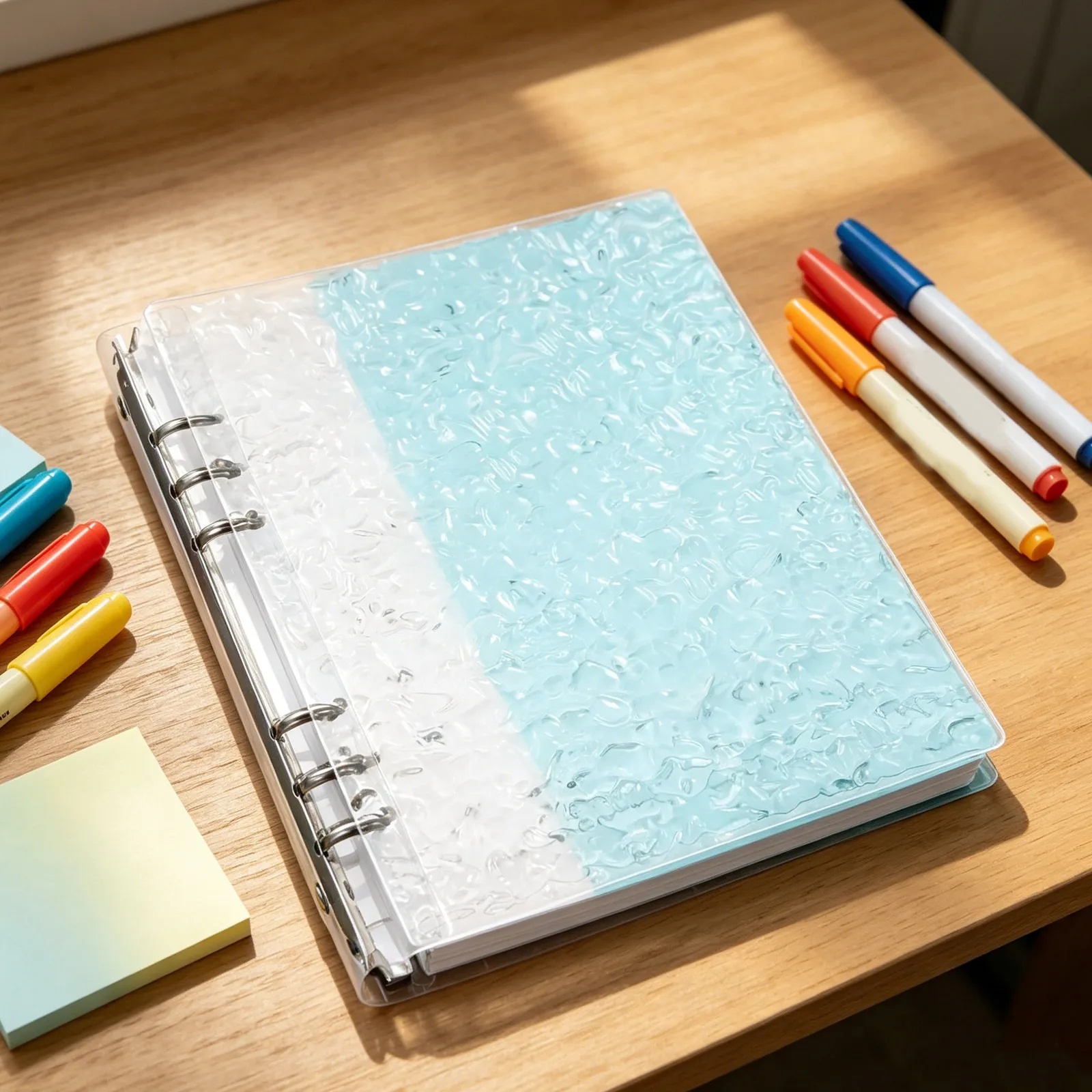 

A5 6-Hole Loose Leaf Binder Cover Plastic Shell Matte Stone Pattern Protective Reusable File Organizer Jacket for School Office