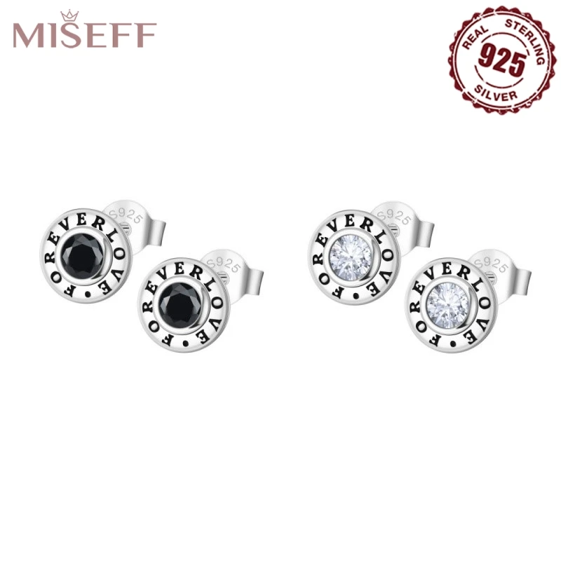 MISEFF 925 Sterling Silver Ear Jewelry FOREVER LOVE Print Design Stud Earrings Luxury Fine Engagement Wedding Earring Gifts