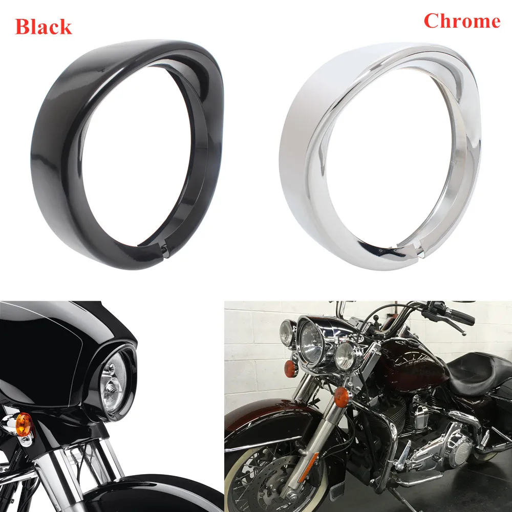 

Motorcycle 7" Headlight Lamp Bezel Trim Ring Black/Chrome For Harley Touring Road King Electra Glide Dyna Softail Accessories