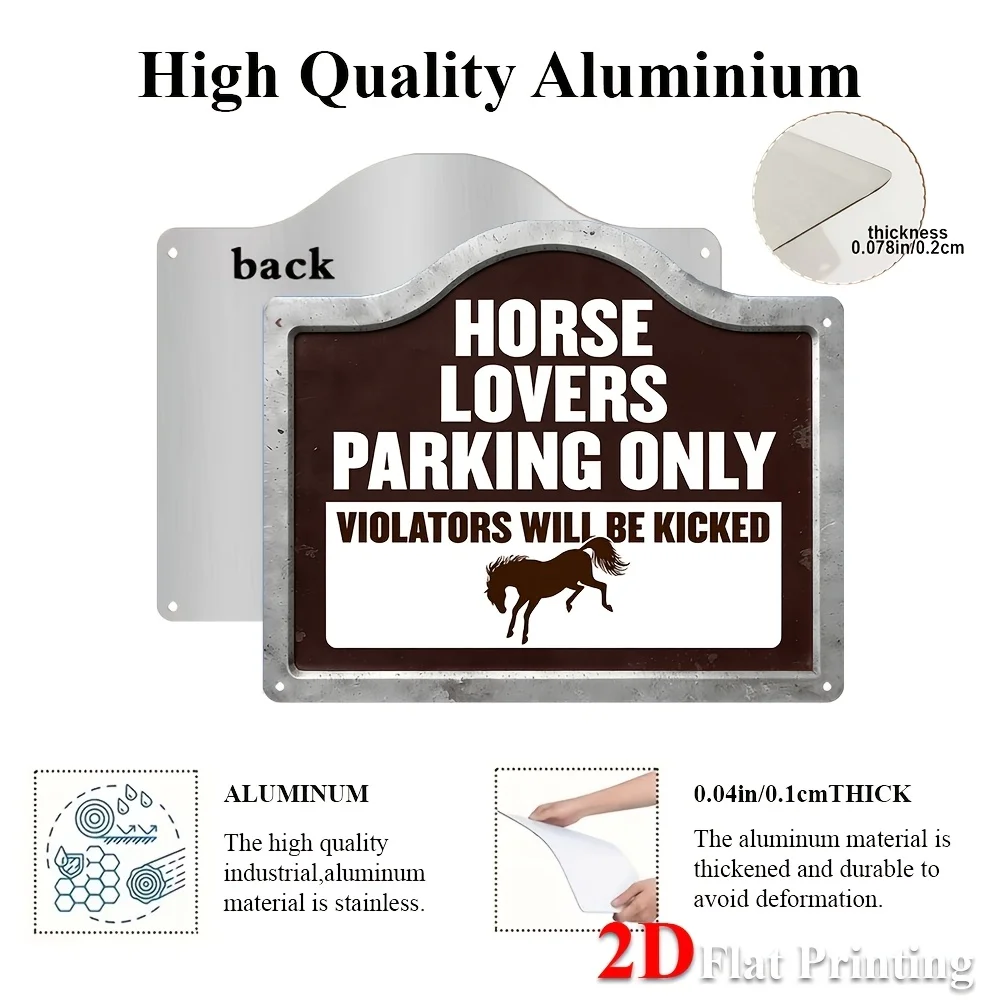 2D Flat,1pc Horse Lovers Parking Only Sign- Metal Wall Suitable For Ranches, Stables, Equestrian Homes, Dynamic Horse Silhouette