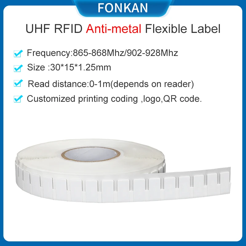 400pcs/roll 30*15mm UHF Passive RFID Label  Flexible Anti-metal RFID Tag UHF for Asset Management UHF RFID Label
