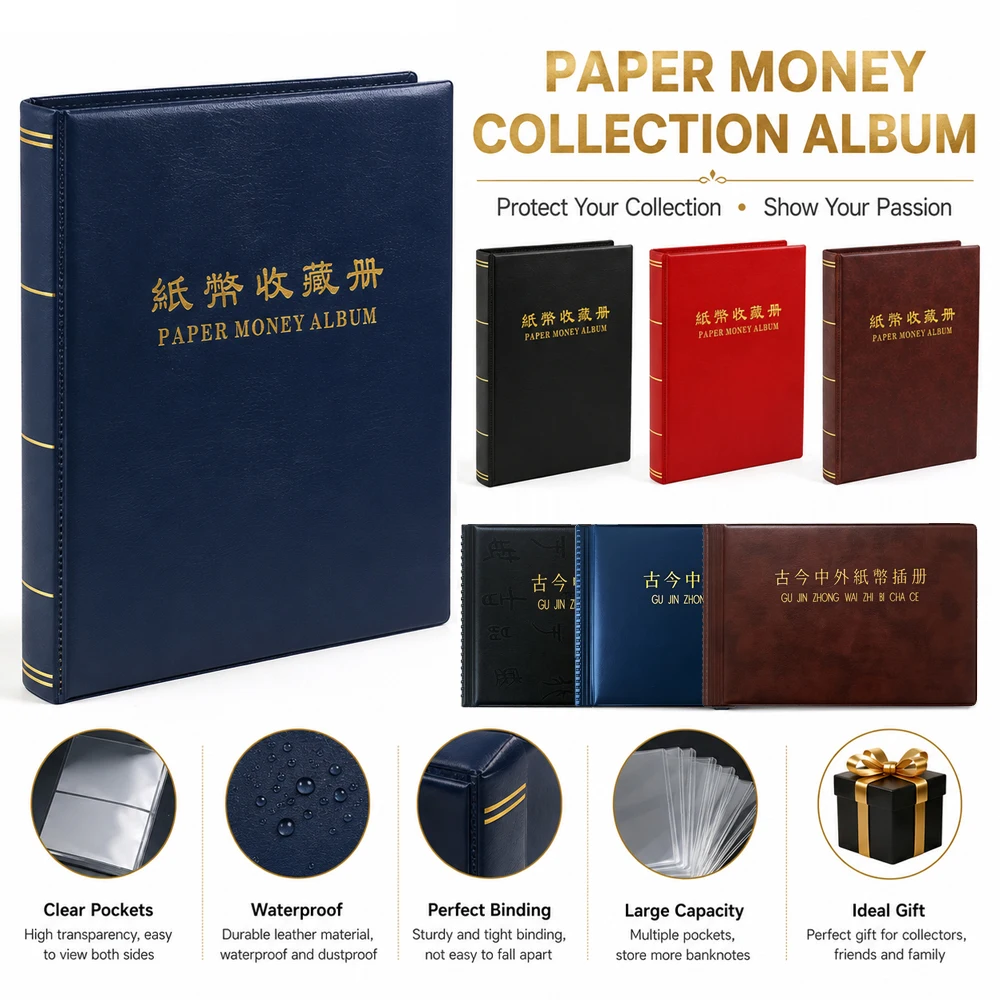 1Pcs Currency Money Holder Storage Album - 40-60 Pocket Banknote Collection Book with Protective Sleeves for Collectors Gift
