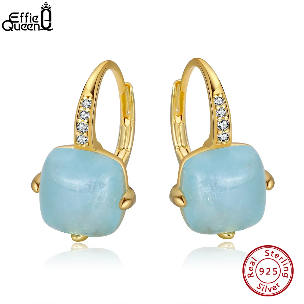 

Effie Queen Cushion Cut Natural Aquamarine Solid 925 Sterling Silver Dainty Drop Earrings for Women Brides Jewelry Gifts GME09