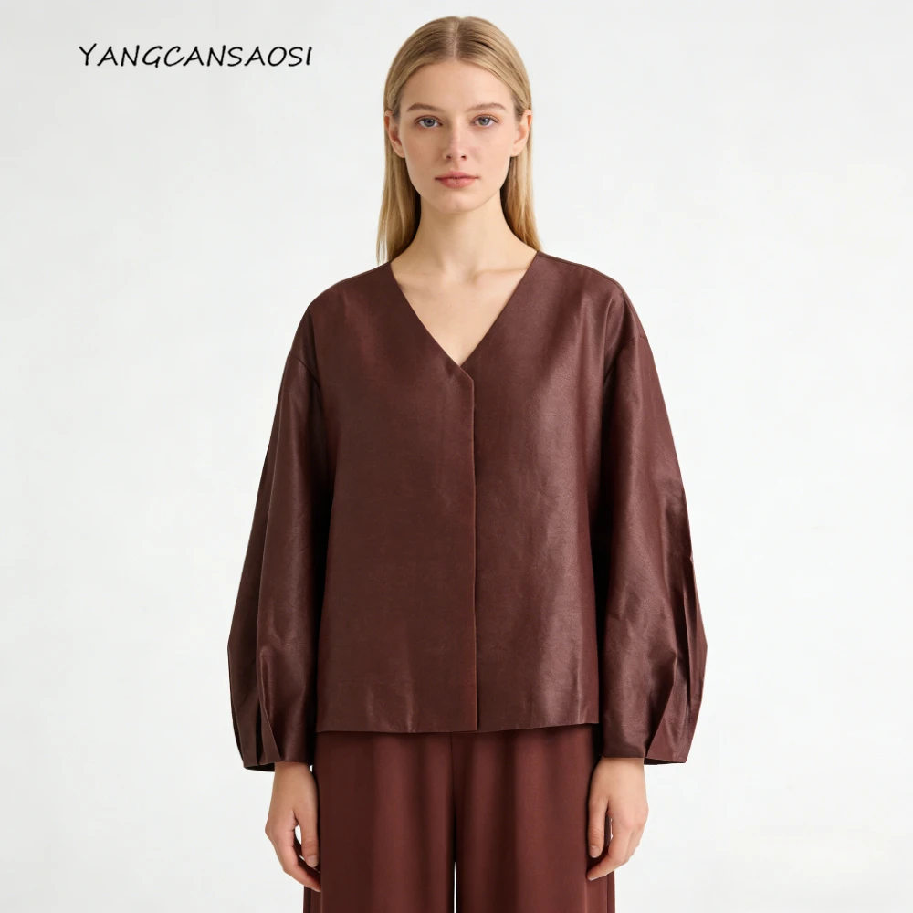 

Women's Clothing Simple Style V-neck New Chinese 100% Natural Mulberry Silk Red Cloud Yarn Design Sense Minimalist Jacket