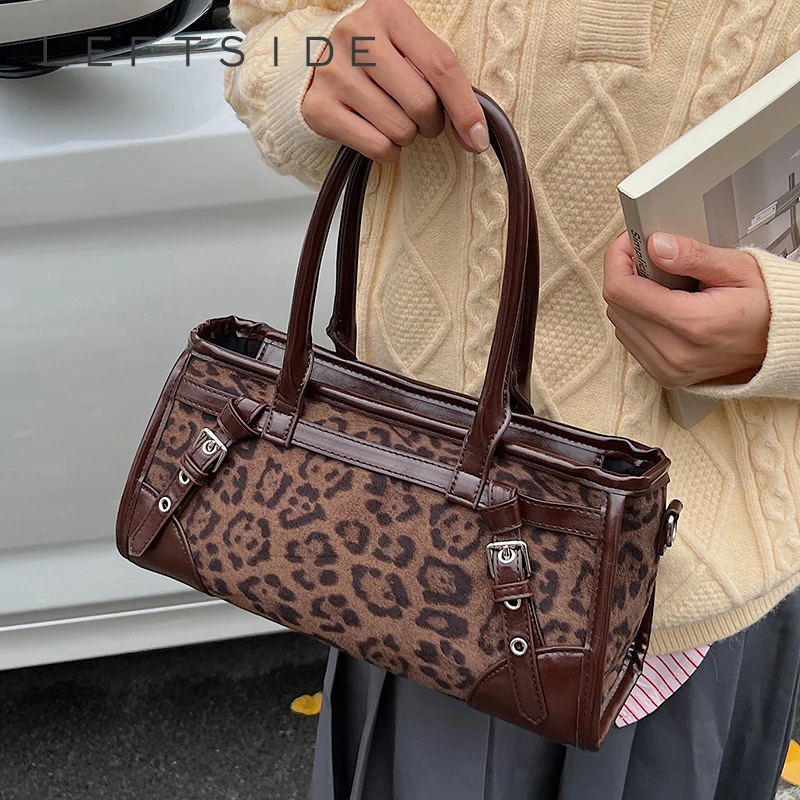 

LEFTSIDE PU Leather Leopard Tote Bag for Women Shoulder Bags 2025 Designer Luxury Brand Crossbody Bag Handbags and Purses