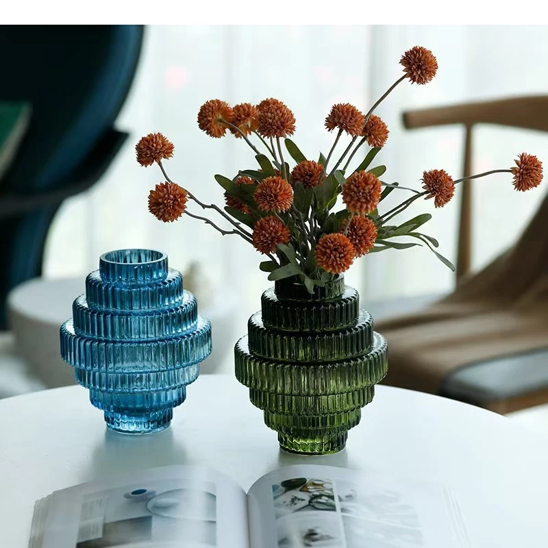 Glass Vase Vertical Grain Tower Shaped Transparent Flower Hydroponics Terrarium Home Decoration Accessories