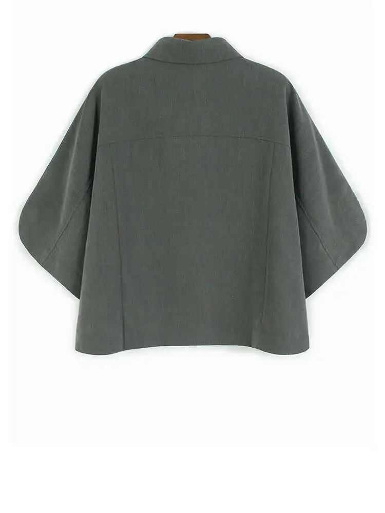 Women Gray Pocket Shaped Big Size Elegant Blouse New Lapel Short Sleeve Shirt Fashion Tide Spring Summer