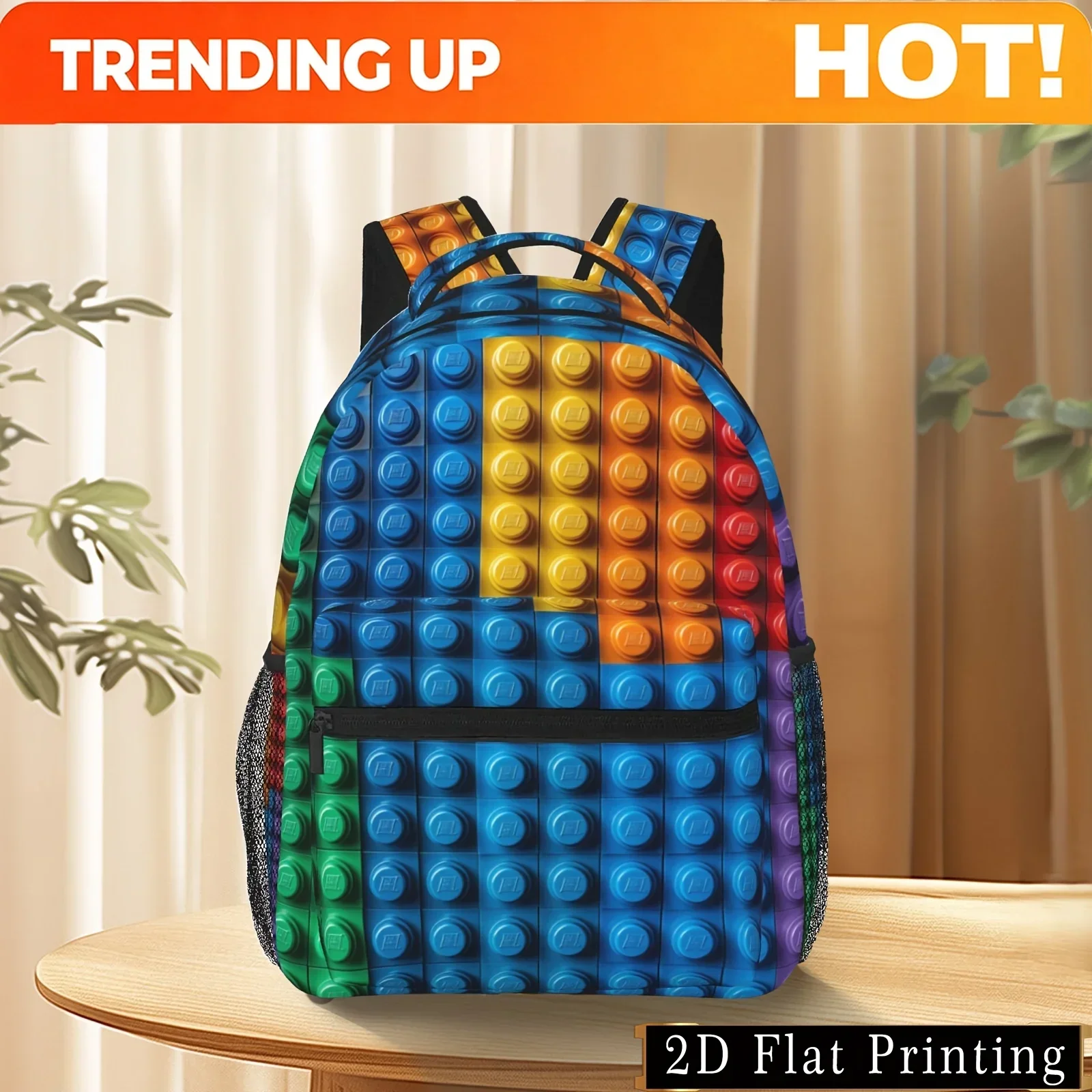 Custom Bag Backpack Commuting Artifact! INS Hot Products! This Colorful Building Block Pattern Chest Bag Can Hold Water Bottles