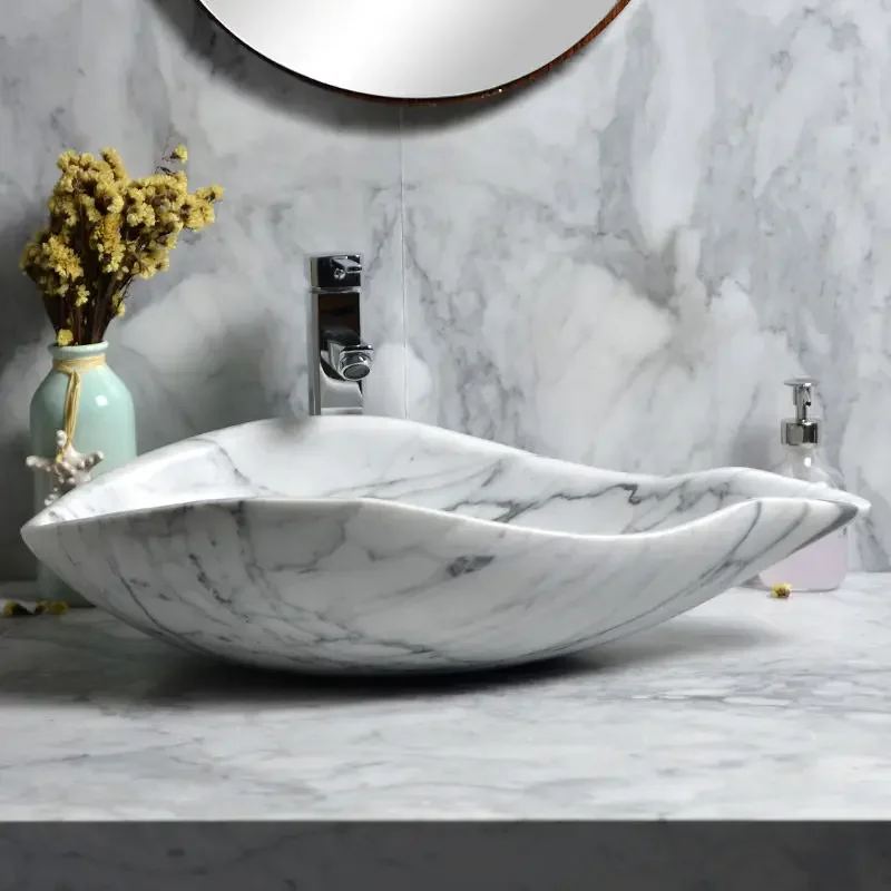 Art stage marble retro home creative stone single wash basin wash face light luxury round