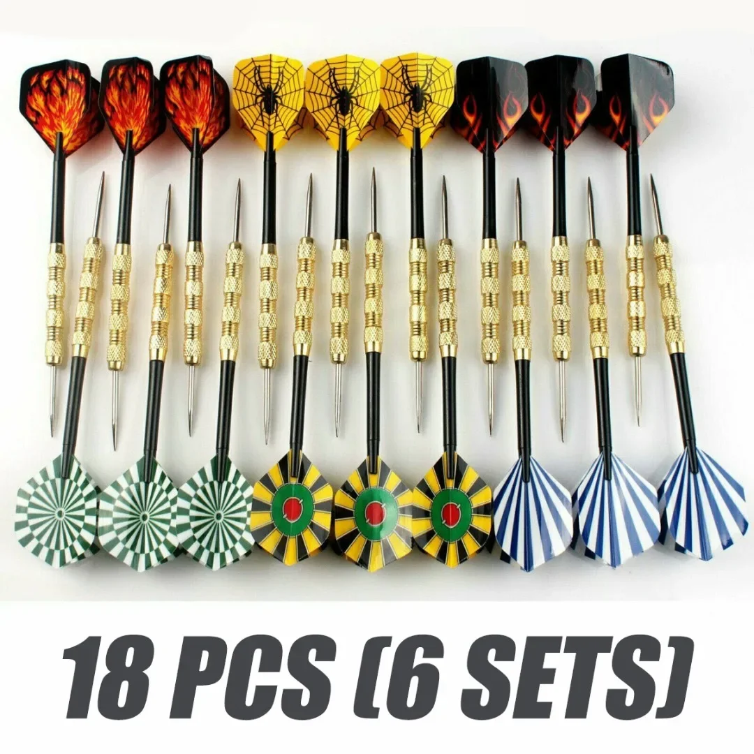 18pcs 14g Steel Tip Darts Set 6 Type 152mm Steel Brass Shafts Party Hobby Toy