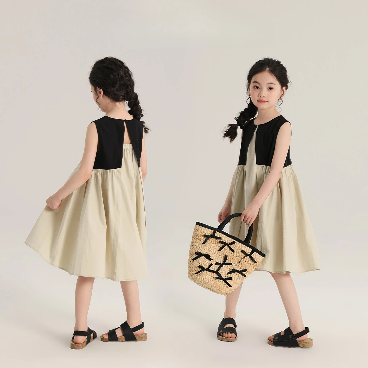 

Girl Dress 2024 Spring and Summer New Girls Dress Color Matching Baby Girl Dress Backless Mature Senior Feeling Long Skirt