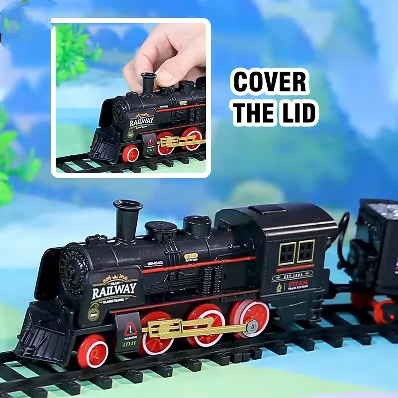 Symulacja Elektryczny Retro Pociąg Parowy z Światłami Muzyką Wysokorzędowy Pociąg Parking Lot Boy Track Car Zabawki dla Dzieci Model do Samodzielnego Montażu