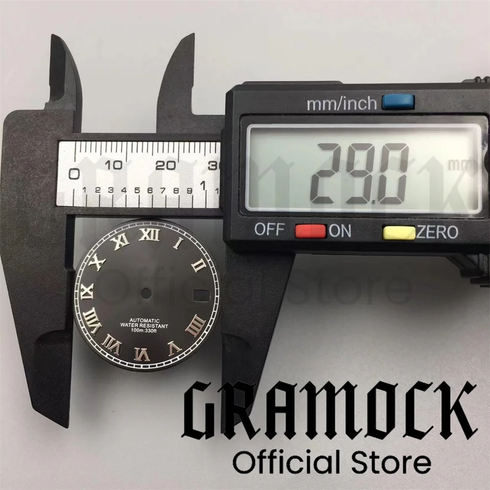 Gramock29mm 시계 다이얼 화이트 펄 선버스트 블루 핑크 다크 브라운, 실버 로마 인덱스에 적합, NH35 무브먼트, 남성용 시계 교체 부품