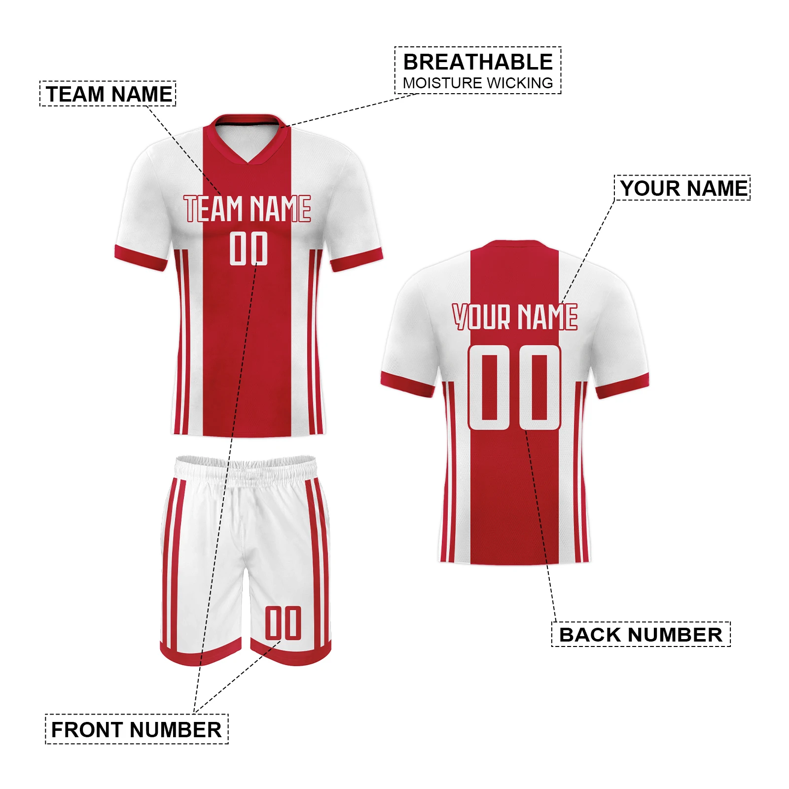 Custom Adult Football Kit Red White Soccer Jersey and Shorts Set Personalized Team Name Number Training Outfit for Men Women