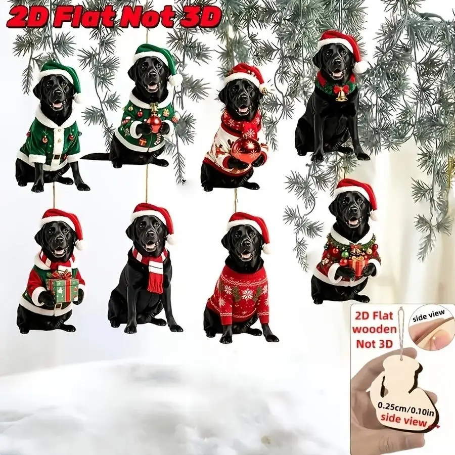 1/5/10/20/50/100pcs 2D Design, Set of 8 Handcrafted Wooden Labrador Dog Ornaments - Christmas Tree Ornaments with Cute Labrador
