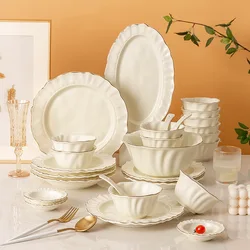 Gold Stroke Ceramic Plate Creative Lace Decor Western Restaurant Dinner Set Plates and Dishes Modern Tabletop Fruit Salad Dish