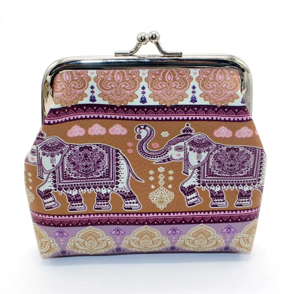 

Милый мультяшный слон, женский мини-кошелек, клатч в этническом стиле, сумка для денег, сумка для монет, сумка из искусственной кожи с застежкой, мини-кошельки для монет