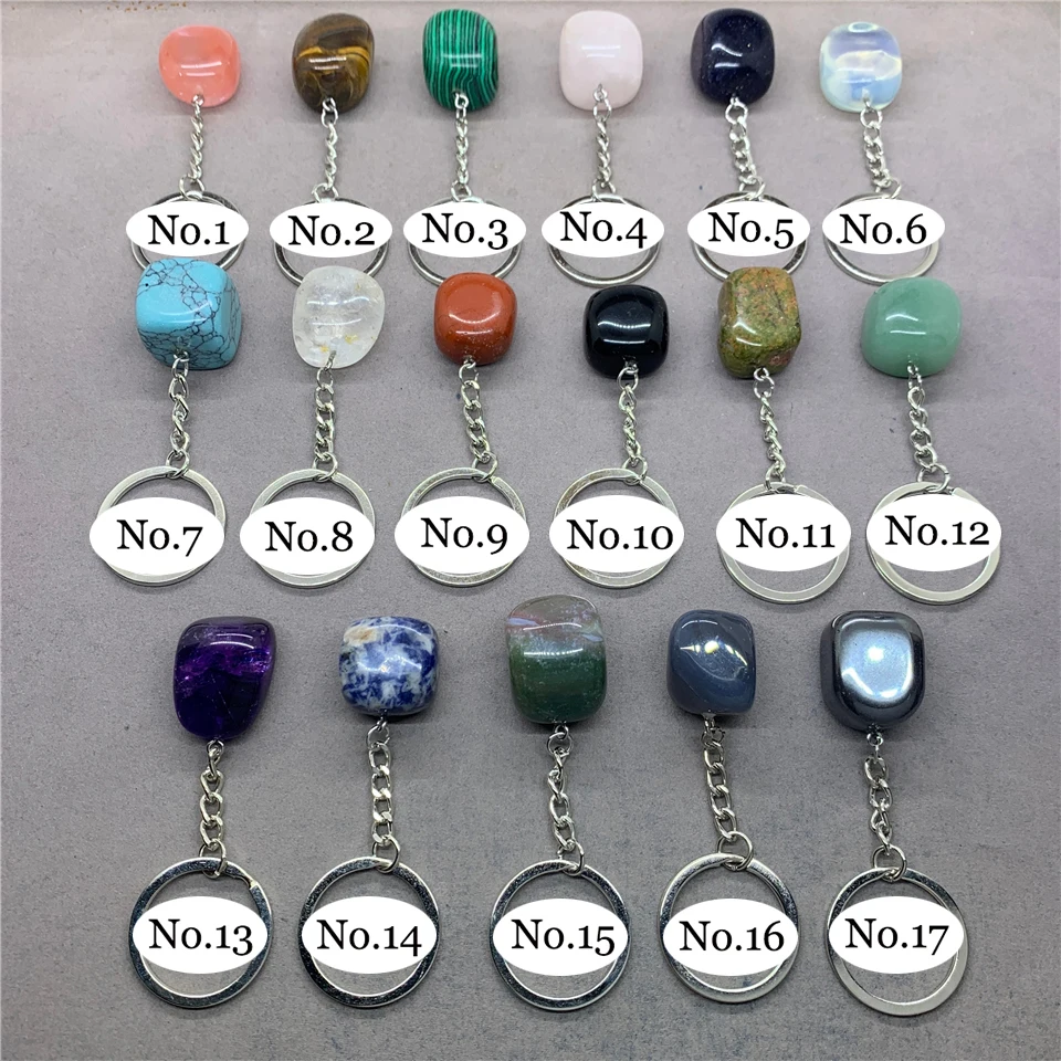 17 Types Natural Stone with Stainless Steel Keychain Pendant Accessories
