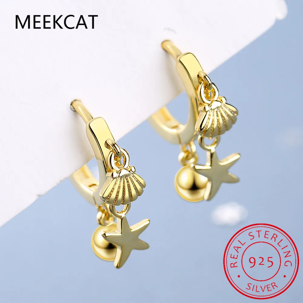 100% 925 Real Sterling Silver Seastar Jingling Bell Hoop Earrings Jewerly Gift For School Girls Daughter's Gift DS524