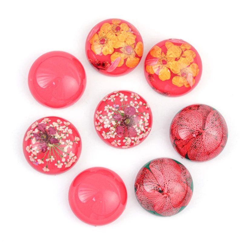 Dc 5pcs Drop Glue Pink Resin Dry Flower Demo Flat Back Mixed Pattern For Jewelry Making Diy Ring Pendant Craft Findings 20mm