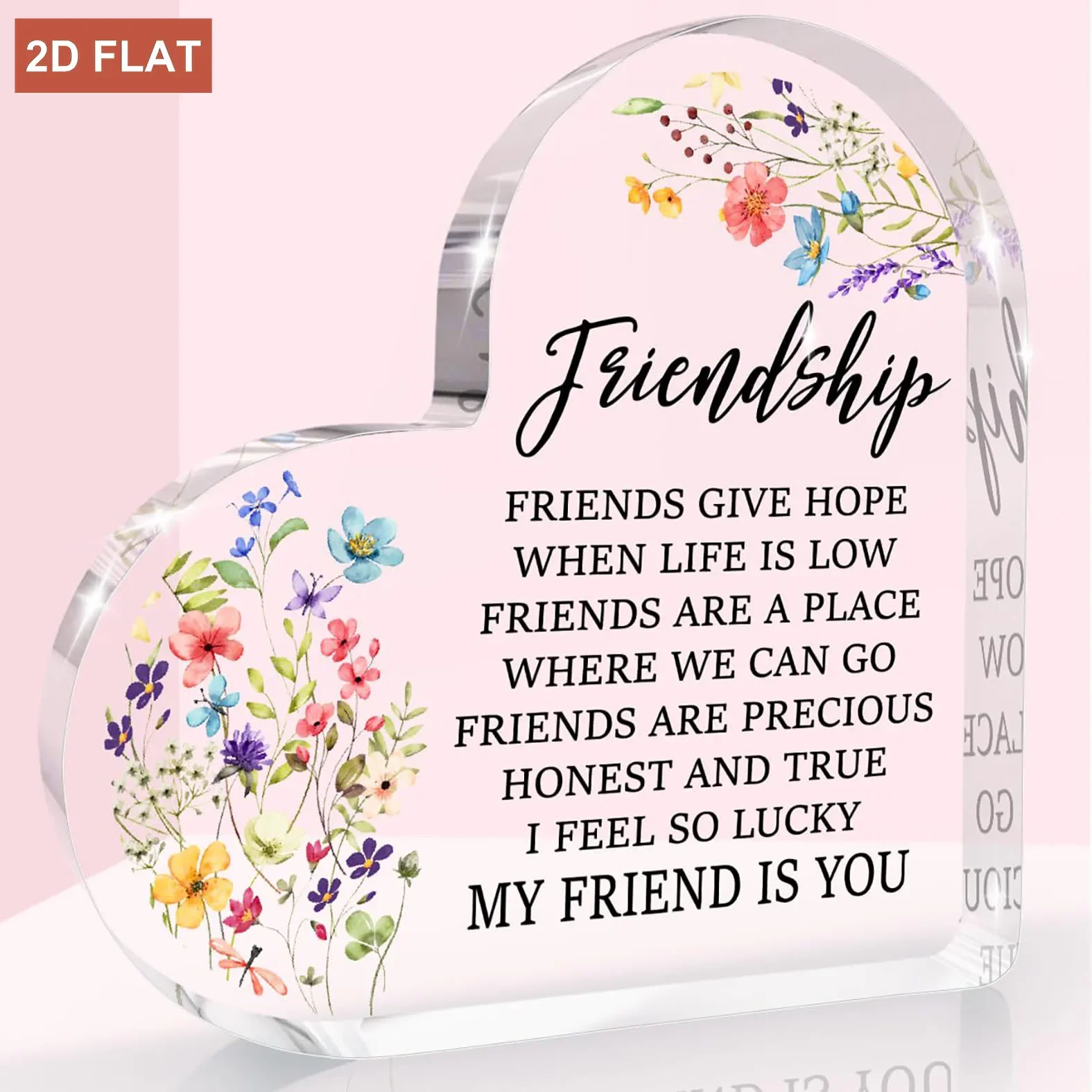 Heart-Shaped Acrylic Friendship Sign Suitable for Women - Best Friend Gift with Name Plate Display, Desk Decor for Home Office Dorm Room, Birthday & Thanksgiving Present for Sister, Bestie, Table Decoration, 2D Flat