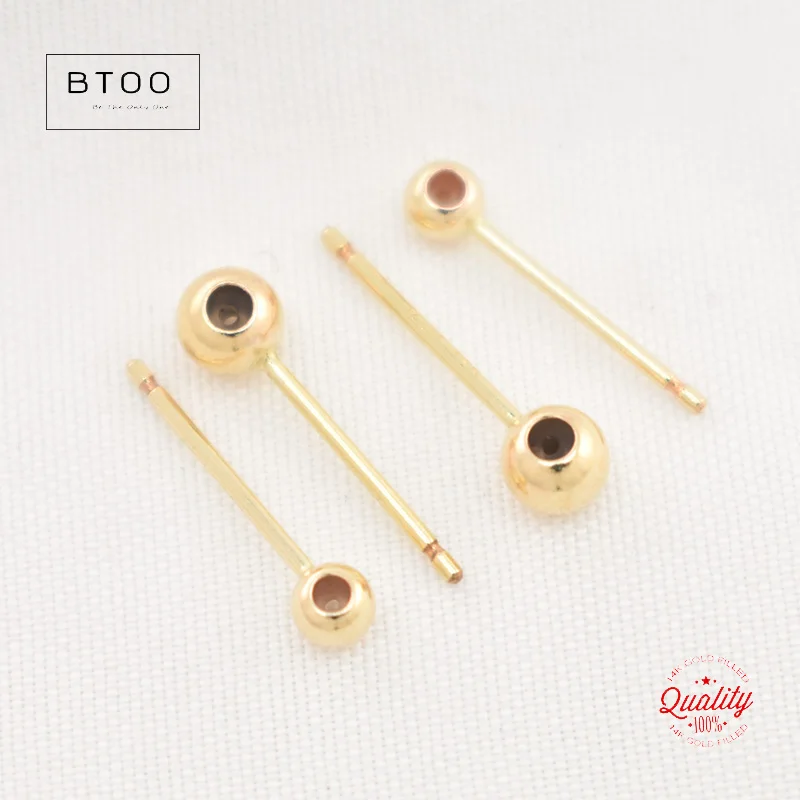 Real 14K Gold Filled Ear Wire 3MM/4MM Bead with Silicone Insert and Post for Jewelry Making Handmde DIY Earrings Accessories