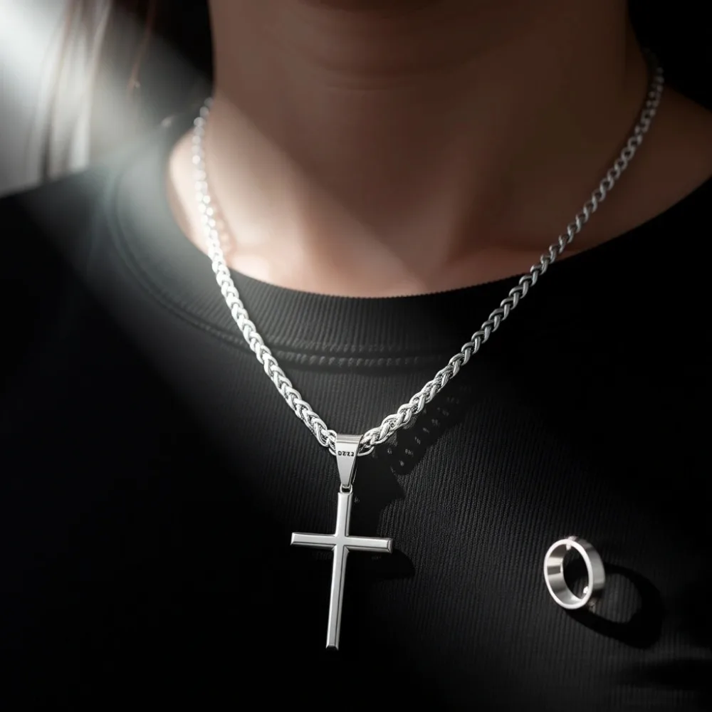 

Серебряное колье с крестом и цепочкой из нержавеющей стали, позолоченный кулон, длина 16-30 дюймов