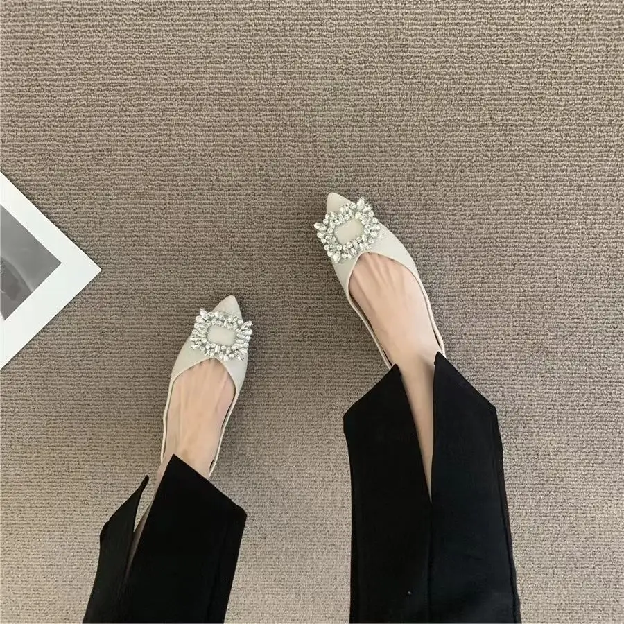 Evening Diamond Woman Flats Slip-on Rhinestone with Crystals Pointed Toe Shoes for Women Shoe Non Chic and Elegant Offer Spring