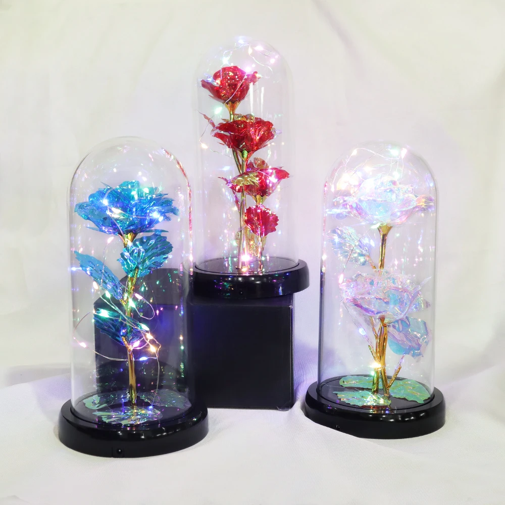 LED Enchanted Galaxy Rose Eternal Flower with Fairy String Lights In Dome Christmas Valentine's Day Gift for Women Girlfriend