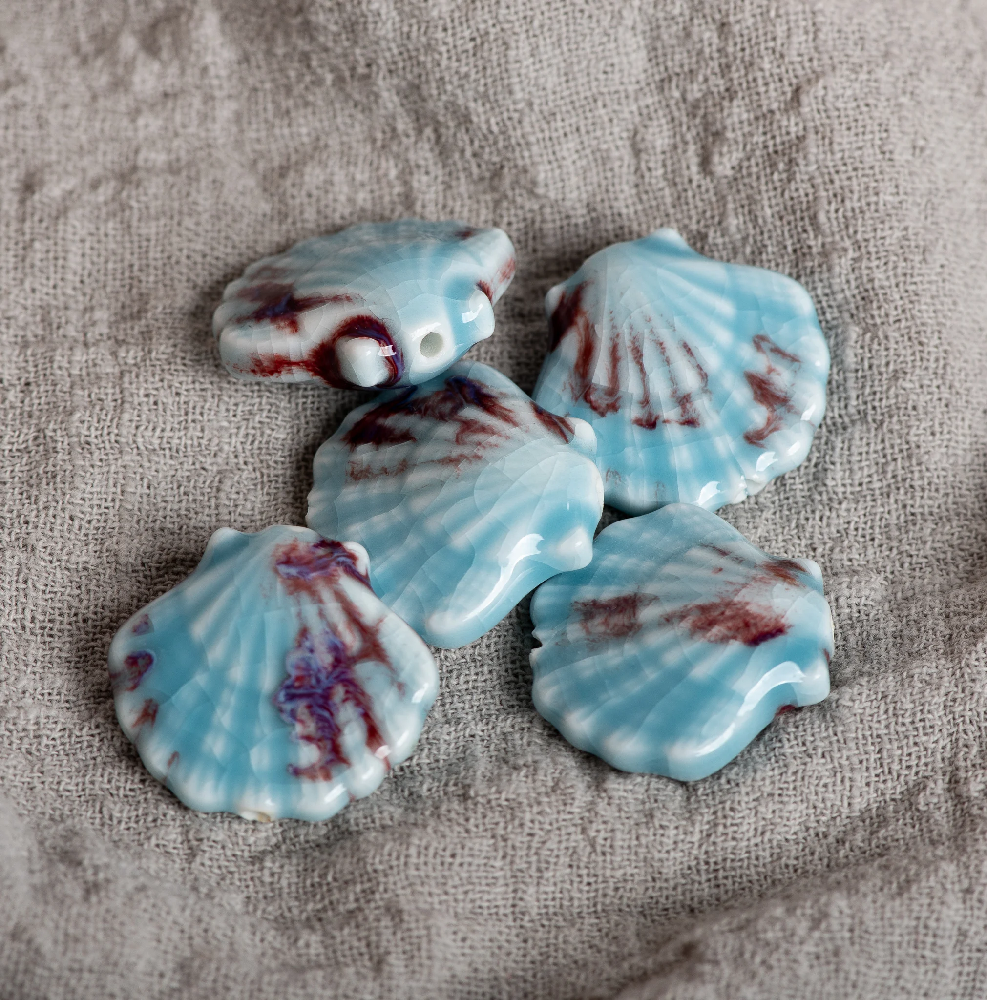 30#5pcs Handmade Ceramic Scallop Pendant 30mm Porcelain Jewelry Making Supplies for Necklaces