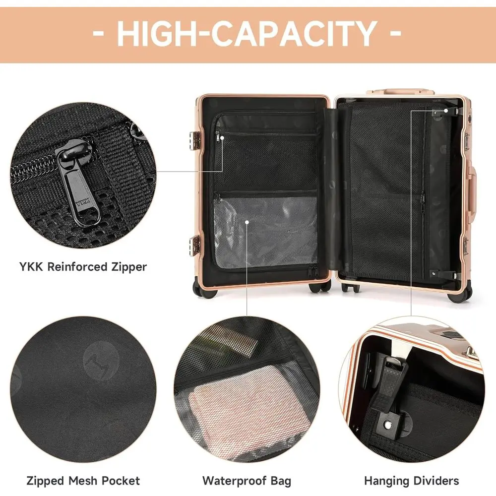 20 Airline Approved Hard Shell Carry-On Suitcase with Wheels, USB Port, and Cup Holder - Cornus Pink