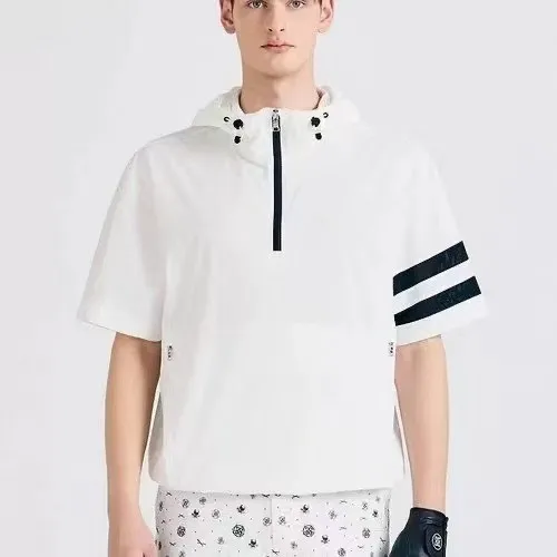 Men Golf Hooded Short Sleeve T Shirt Summer Cool Feeling Zipper Design Comfortable Sports Tops Male Casual Training Tees