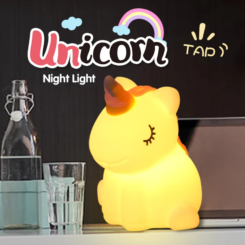 Cute Unicorn Design USB Silicone Night Light with 3-Temperature Warm Light Adjustment and RGB Dimming, Perfect Present for Child