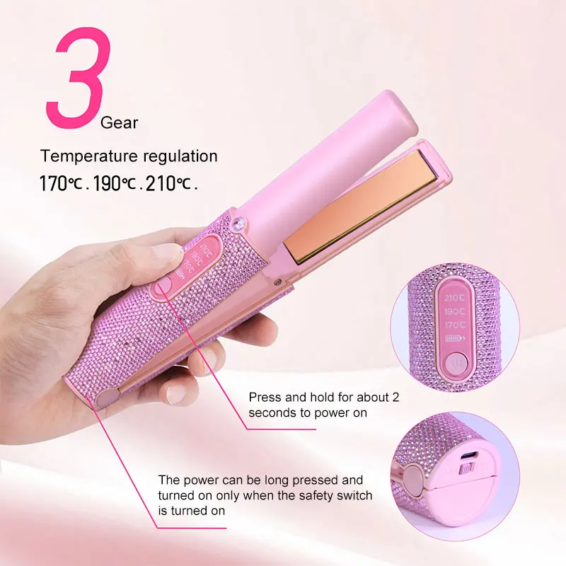 Picture 4: Mini  Bling Usb Wireless Rechargeable Portable Hair Straightener Curler Flat Iron Professional Cordless Travel Hair Straightener