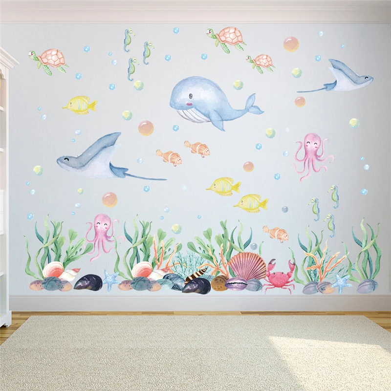 Cartoon Fishes Sealife Bubble Wall Stickers For Kids Room Bathroom Home Decoration Diy Ocean Scenery Mural Art Pvc Decals Poster