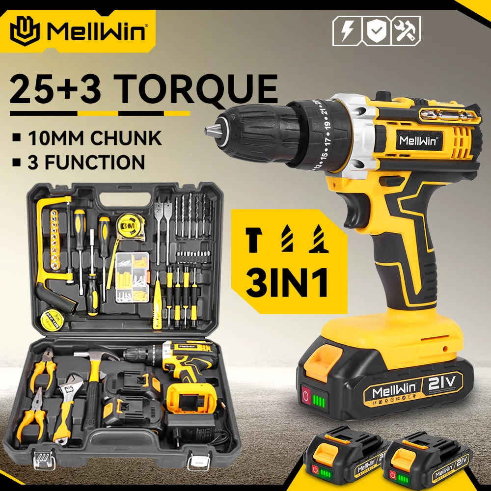 MELLWIN 25 + 3 крутящего момента электрическая ударная дрель 2 скорости регулируемая беспроводная электрическая отвертка электроинструмент для Makita 18 В аккумуляторный штифт