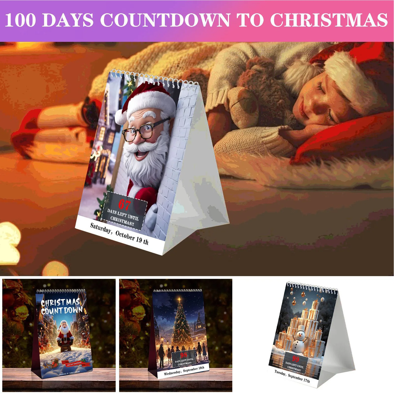 

100 Day Countdown Calendar Christmas Advent Calendar Holiday Decorations Standing Desk Calendar Multifunctional Christmas Count