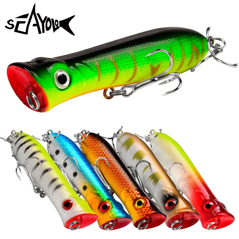 Sea.Yolo Atificial Hard Bait 8CM 10.5G Floating Popper Lure Long Topwater With Inner Metal Lead for Bass Fishing Accessories