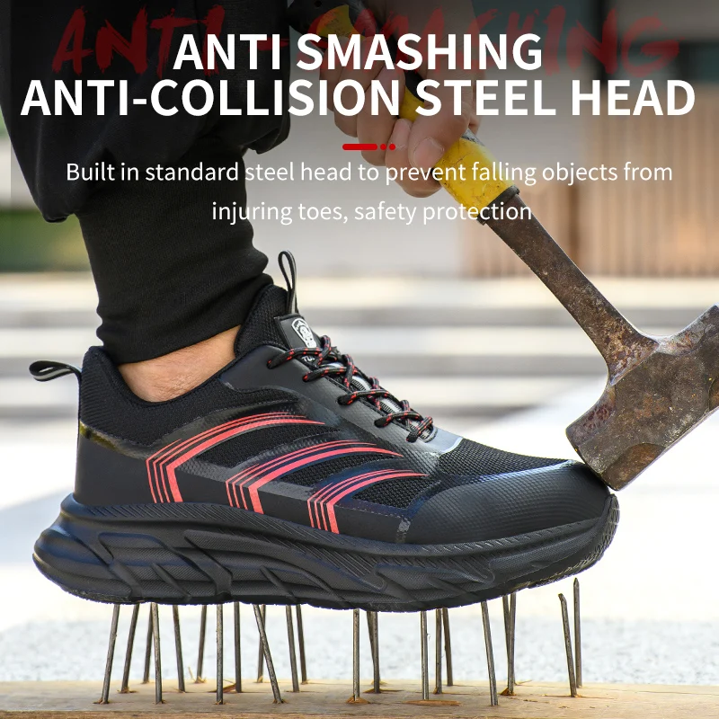 

Steel Toe Safety Shoes Men, Anti-Puncture Anti-Smash Non Slip Industrial Work Boots Lightweight Breathable Running Shoes Outdoor