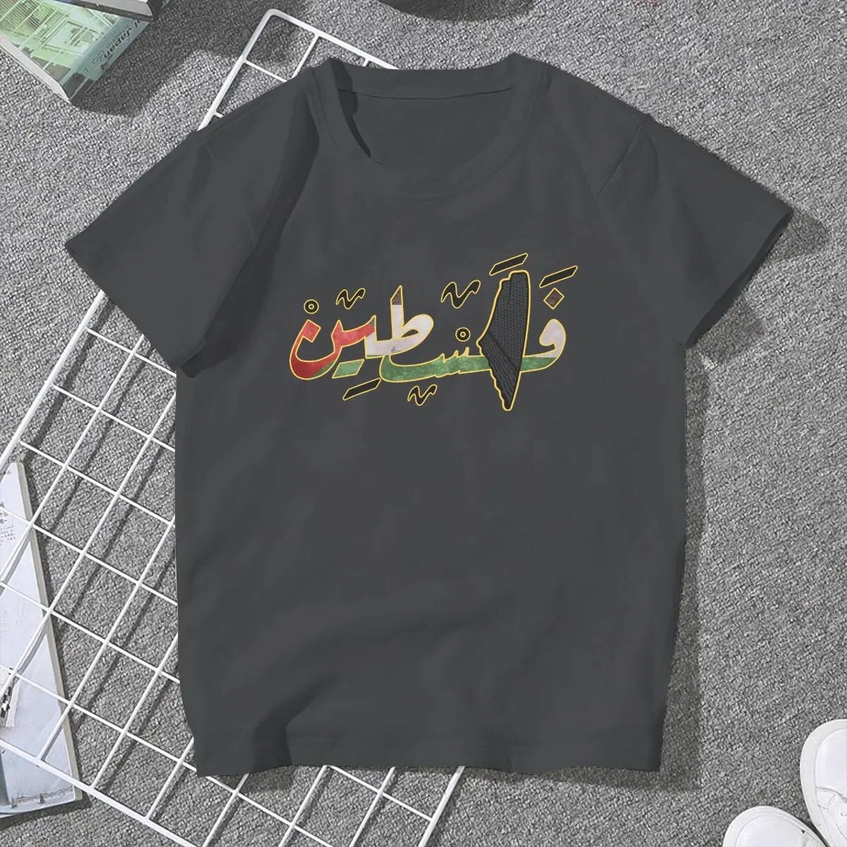 Arabic Word With A Kuffiyah Palestinian Map Classic Women T Shirts Islamic Alhamdulillah Awesome Tee Shirt Short Sleeve Crewneck